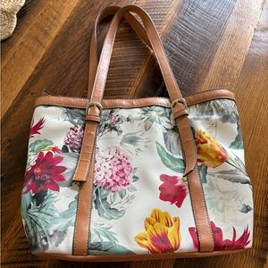 Floral Tote Bag with Tan Straps